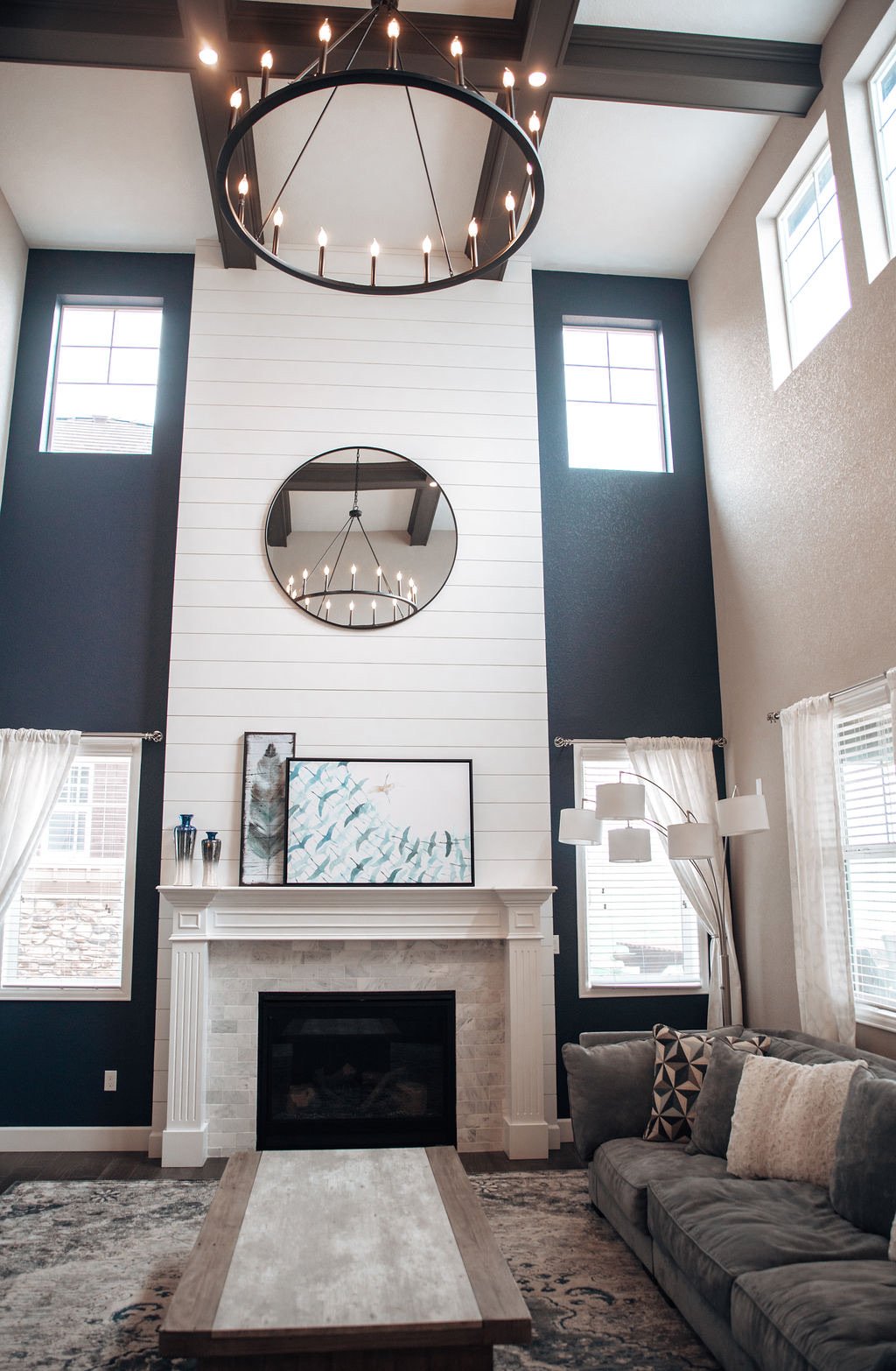 Fireplace wall and entertainment center working together, Blackstone family room renovation in Aurora, Colorado